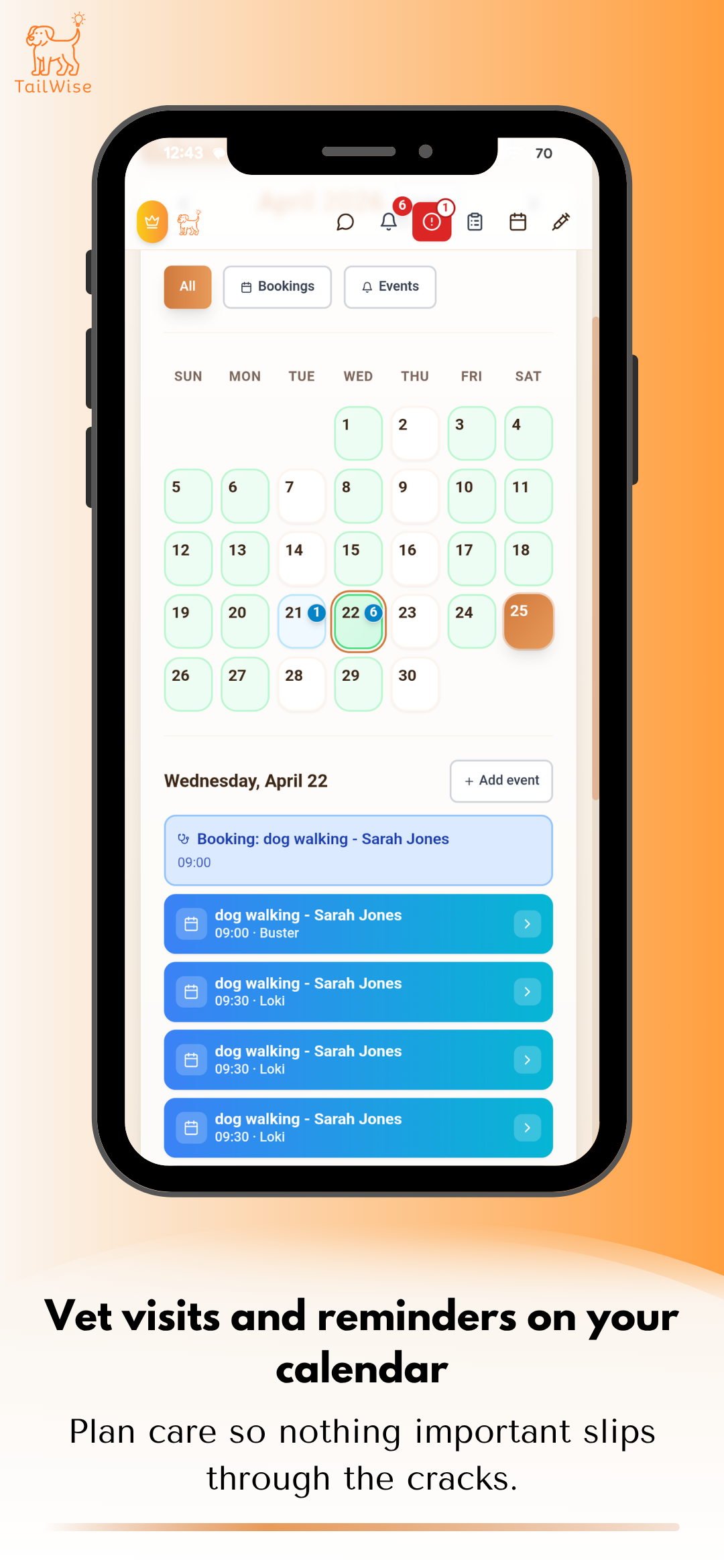 Dog calendar and reminders